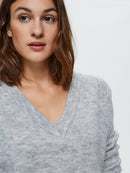 Lulu V-Neck Knit - Light Grey Melange
