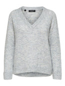 Lulu V-Neck Knit - Light Grey Melange