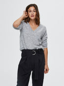 Lulu V-Neck Knit - Light Grey Melange
