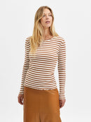 Long Sleeve Stripe Tee - Brown Sugar/snow White
