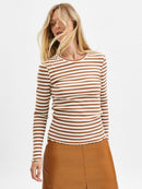 Long Sleeve Stripe Tee - Brown Sugar/snow White
