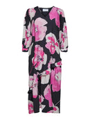 Aura 3/4 Midi Dress - Black Print