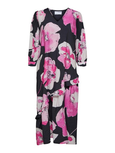 Aura 3/4 Midi Dress - Black Print