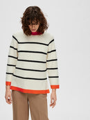 Stripe Round Neck Jumper - Birch/orangeade