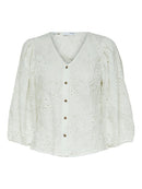 Nally 3/4 Sleeve Broderie Anglaise Blouse - Snow White