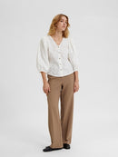 Nally 3/4 Sleeve Broderie Anglaise Blouse - Snow White