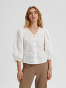 Nally 3/4 Sleeve Broderie Anglaise Blouse - Snow White
