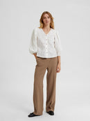 Nally 3/4 Sleeve Broderie Anglaise Blouse - Snow White