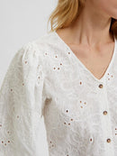 Nally 3/4 Sleeve Broderie Anglaise Blouse - Snow White