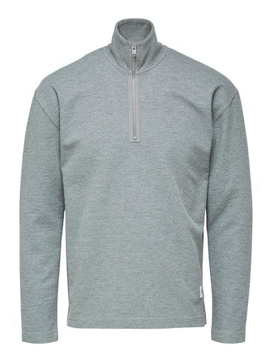 Drew High Neck Zip Sweater - Light Grey