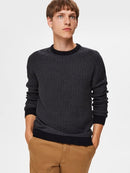 Aiden Crew Neck Knit - Medium Grey Melange Black