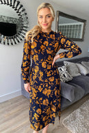 Cass Navy Floral Split Leg Midi Dress