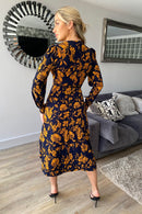 Cass Navy Floral Split Leg Midi Dress