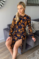 Cass Navy Floral Split Leg Midi Dress