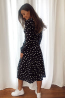 Cass Split Leg Midi Dress - Black Polka Dot