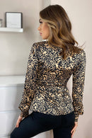 Irene Long Sleeve Print Top - Black/gold