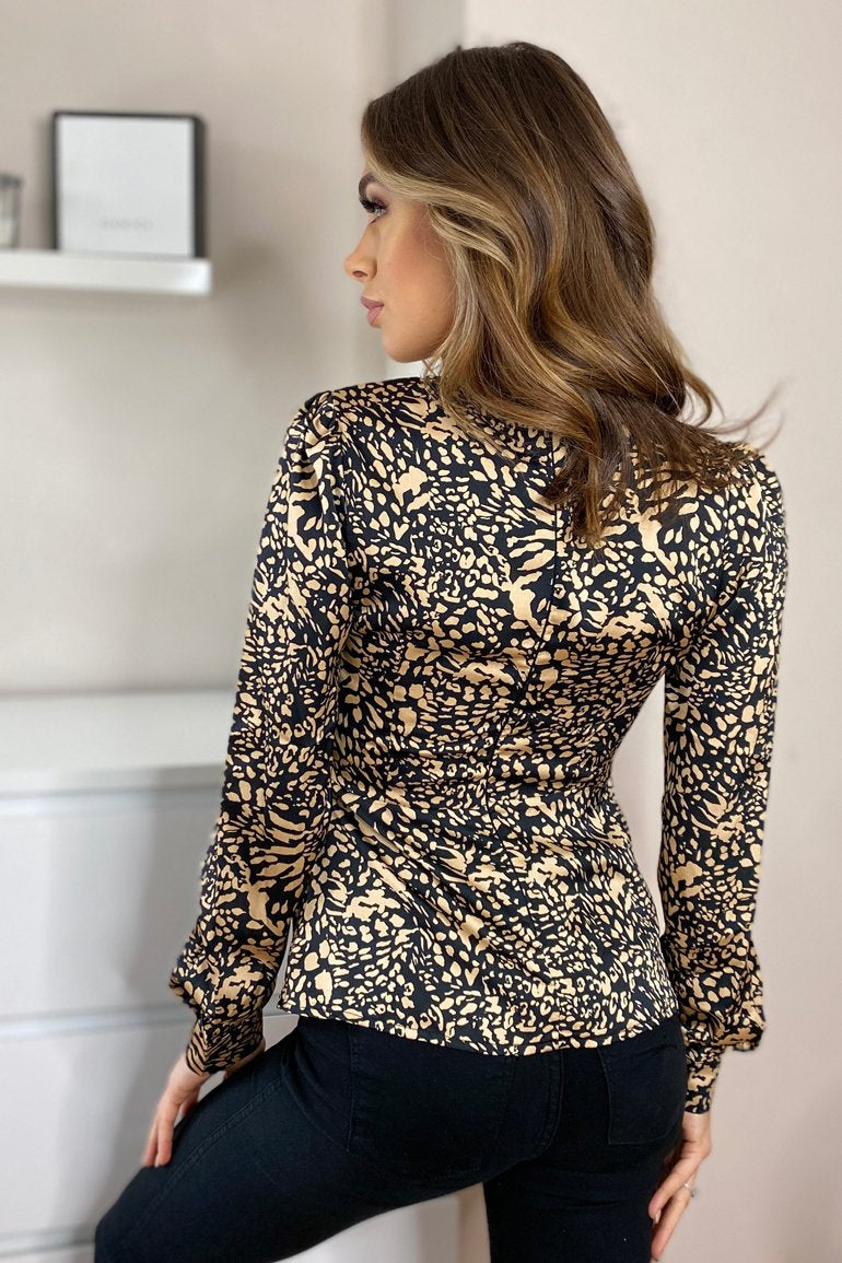 Irene Long Sleeve Print Top - Black/gold