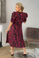 Adelyn Frill Sleeve Midi Dress - Purple Floral