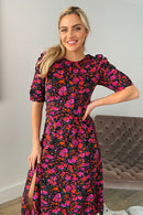Adelyn Frill Sleeve Midi Dress - Purple Floral