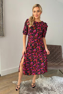 Adelyn Frill Sleeve Midi Dress - Purple Floral