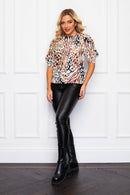 Kasia Puff Sleeve Top - Brown/green Animal