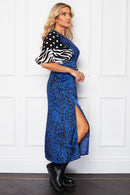 Murphy Split Sleeve Midi Dress - Blue Animal