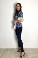 Naya Split Sleeve Tie Waist - Navy/animal Print