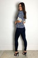Naya Split Sleeve Tie Waist - Navy/animal Print