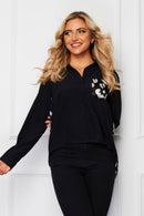 Linette Scooped Hem Shirt - Black/beige Leopard Print