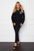 Linette Scooped Hem Shirt - Black/beige Leopard Print