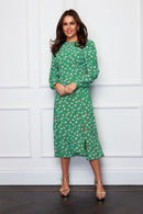 Cass Split Leg Midi Dress - Green Ditsy Floral