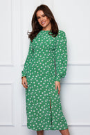 Cass Split Leg Midi Dress - Green Ditsy Floral