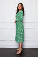 Cass Split Leg Midi Dress - Green Ditsy Floral