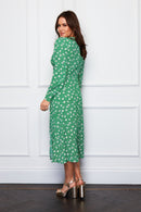Cass Split Leg Midi Dress - Green Ditsy Floral
