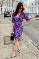 Chelsea Wrap Midi Dress - Blue/purple Floral