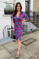 Chelsea Wrap Midi Dress - Blue/purple Floral