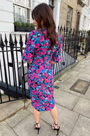 Chelsea Wrap Midi Dress - Blue/purple Floral