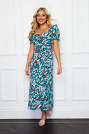 Lillian Sweetheart Midi Dress - Green Ditsy Floral