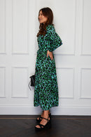 Angelina Tie Waist Smock Maxi Dress - Blue/green