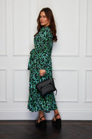 Angelina Tie Waist Smock Maxi Dress - Blue/green