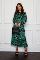 Angelina Tie Waist Smock Maxi Dress - Blue/green