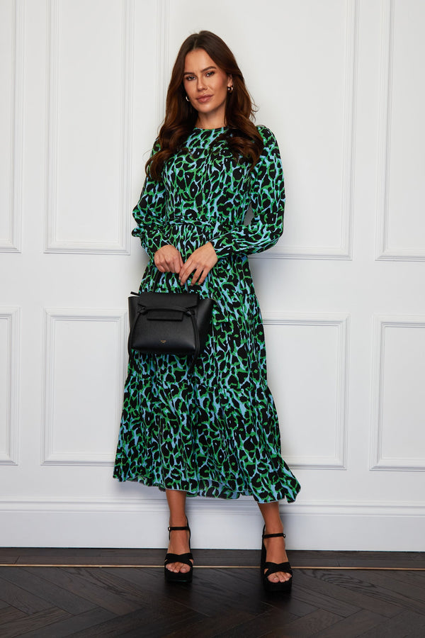 Angelina Tie Waist Smock Maxi Dress - Blue/green