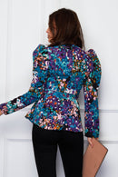 Raelynn Wrap Neck Tie Waist Top - Green/purple