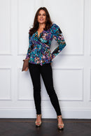 Raelynn Wrap Neck Tie Waist Top - Green/purple