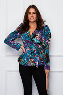 Raelynn Wrap Neck Tie Waist Top - Green/purple