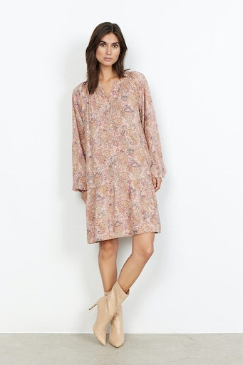 Jana 2 V Neck Print Dress - Rose