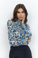 High Neck Floral Blouse - Bright Blue