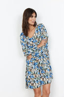 V Neck Floral Dress - Bright Blue