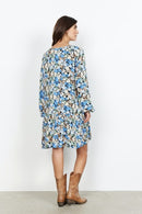 V Neck Floral Dress - Bright Blue