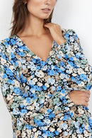 V Neck Floral Dress - Bright Blue